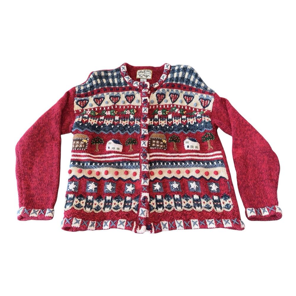 Vintage Heirloom Collectibles L Ramie Cotton Nordic Cottage Knit Cardigan 2000